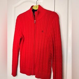 Red Ralph Lauren Red Cable Zip-Up Sweater